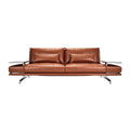 **Moderne lederen bank met chrome accenten en kussensteunen**