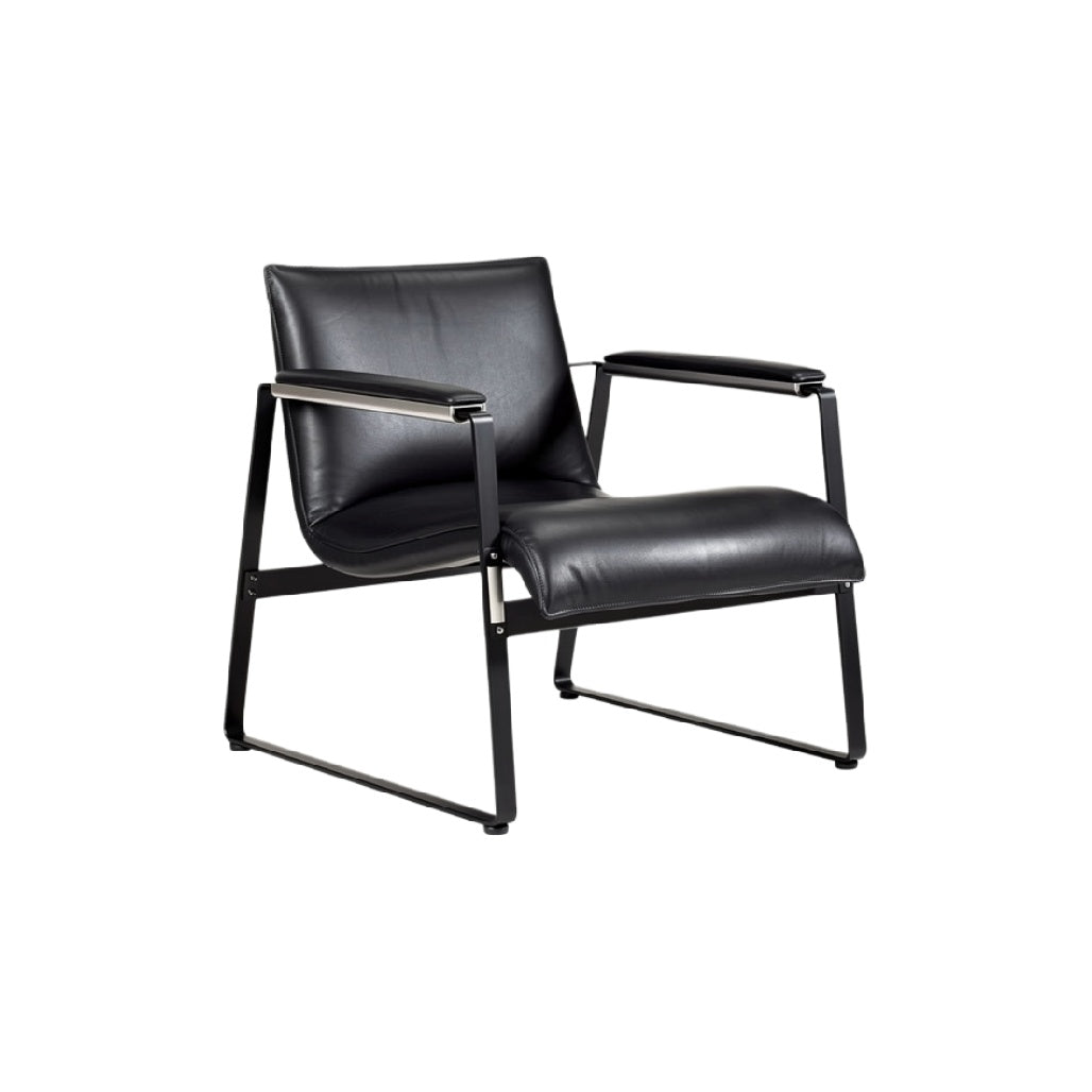 Moderne Zwarte Leren Fauteuil met Minimalistisch Metaalonderstel