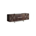 Moderne houten dressoir met golvende patroon en marmeren blad