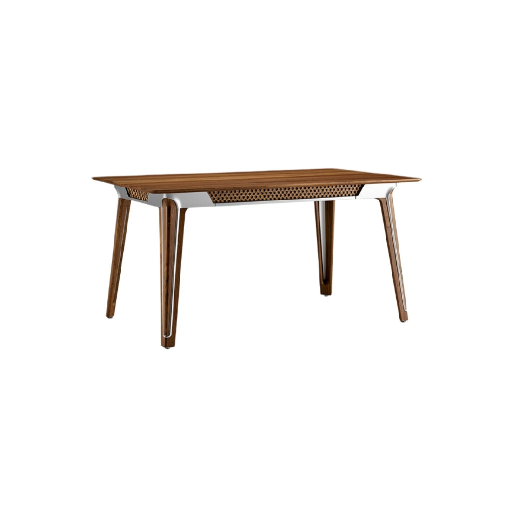 Moderne houten tafel met metalen accenten en elegante poten